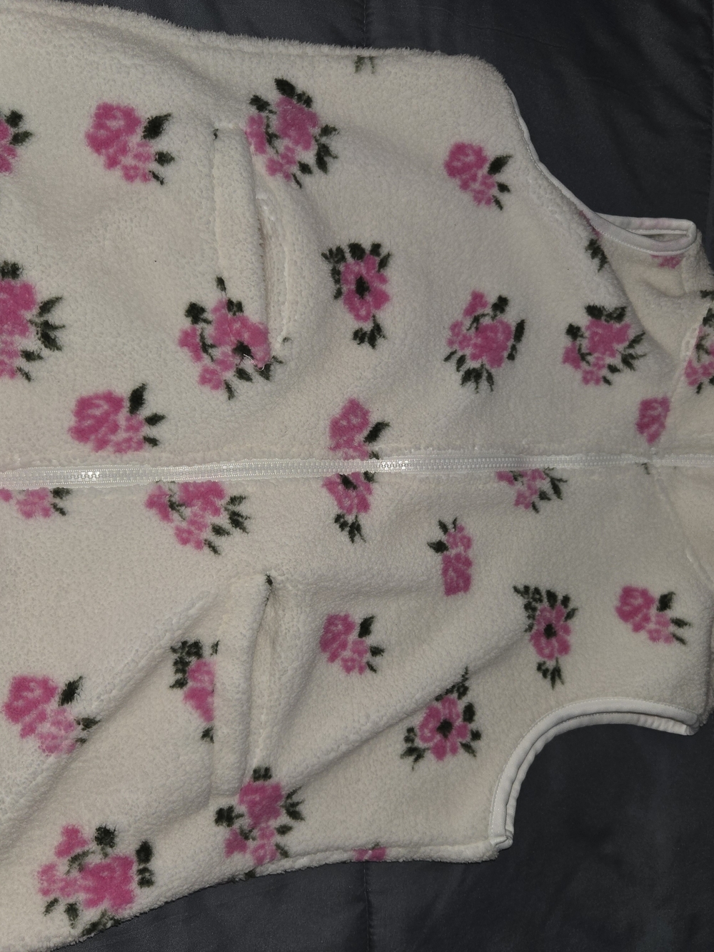 Cream Floral Fleece Vest with Pink Rose Print